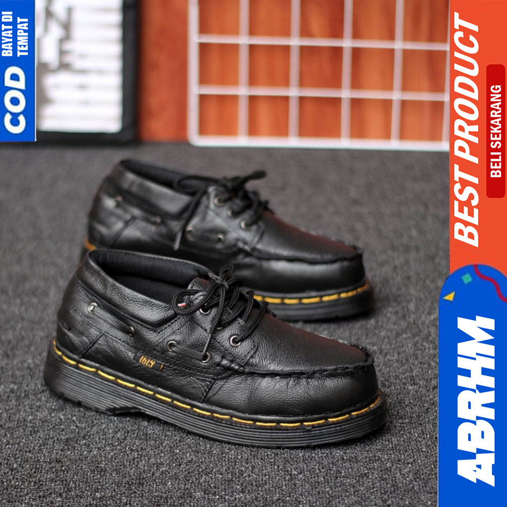 ABRHM Sepatu Pantofel Formal Docmart Pria Kulit Asli Kerja Hitam Zio