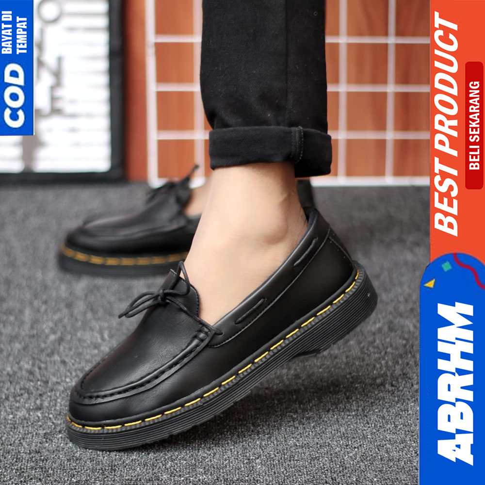 ABRHM Sepatu Docmart Loafers Pria Formal Casual Kulit Kerja Hitam Robin