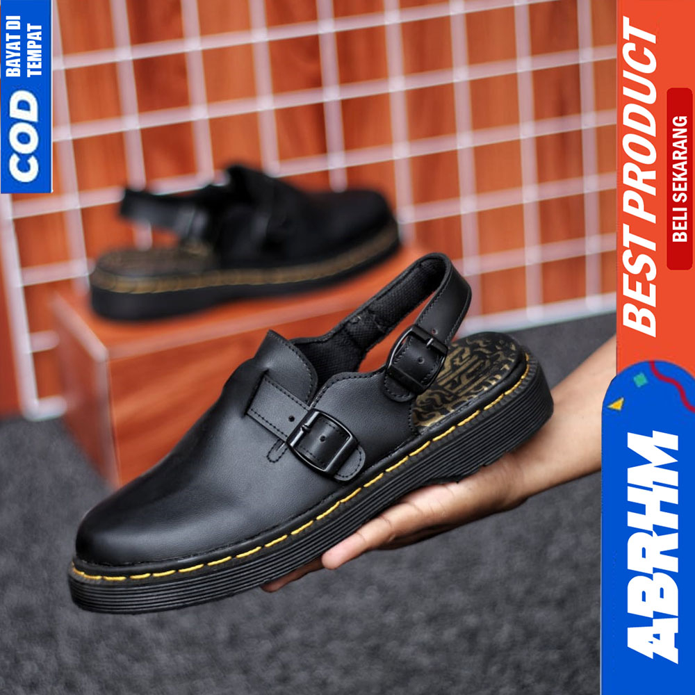 ABRHM Sepatu Sandal Bustong Pria Casual Kulit Slop Hitam