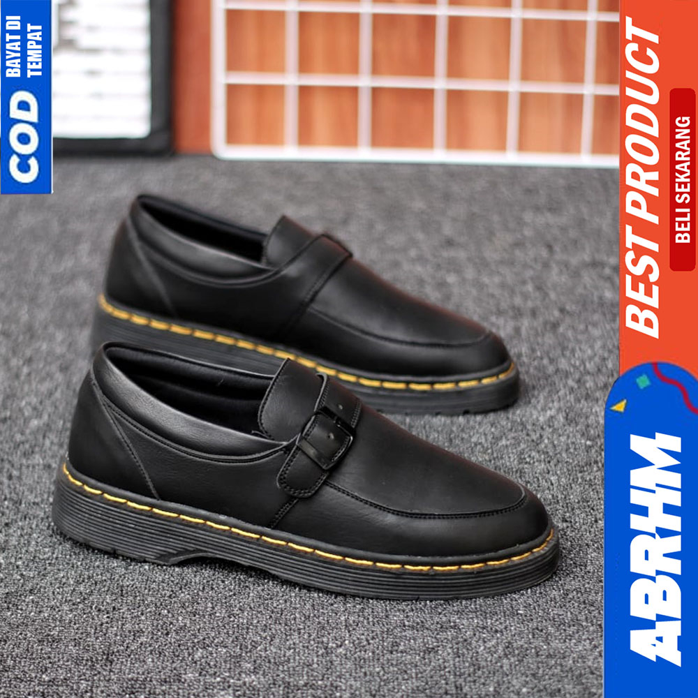 ABRHM Sepatu Loafers Docmart Formal Pria Casual Kulit Kerja Hitam Zoro