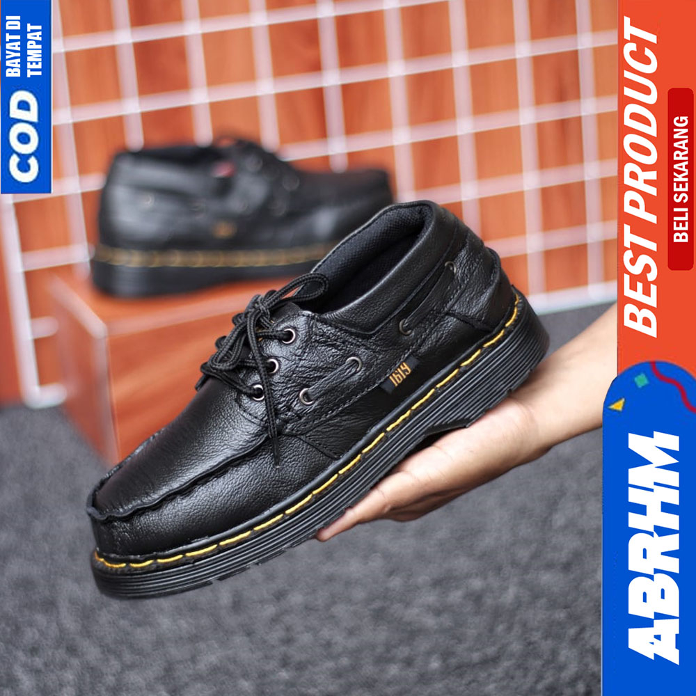 ABRHM Sepatu Pantofel Formal Pria Docmart Low Boots Kulit Asli Kerja Hitam Luzio