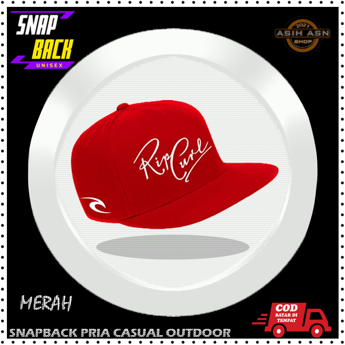 Topi Pria Wanita Dewasa Motif Sablon | Snapback Hat USA Rifcurl Merah Text Putih Premium | New Style