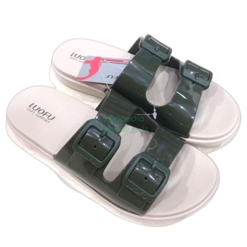 Sandal Wanita Karet Selop 2 Anti Licin/Sandal Loufu Ban 2 Gesper Keren