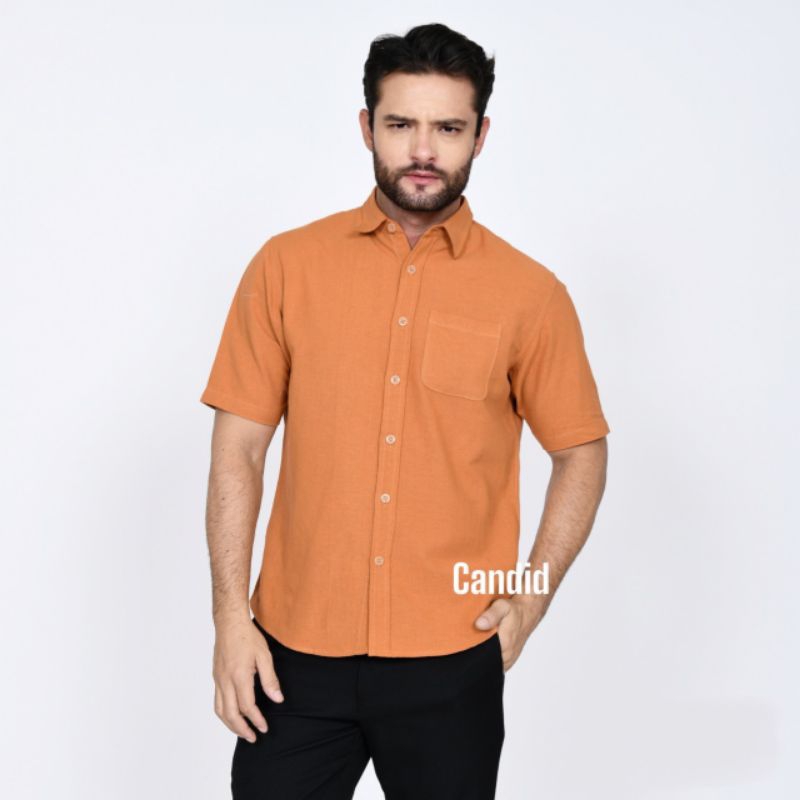 Kemeja Full Kancing Warna Bata Baju kemeja Pria Lengan Pendek