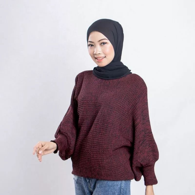 Sweater Batwing Twist Oversized Lengan Balon Rajut Tebal