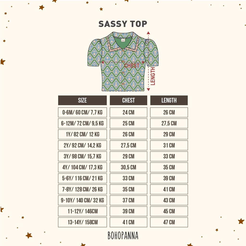 Bohopanna Sassy Top 0-14 Tahun Baju Anak Perempuan Kerah Ruffle CBKS