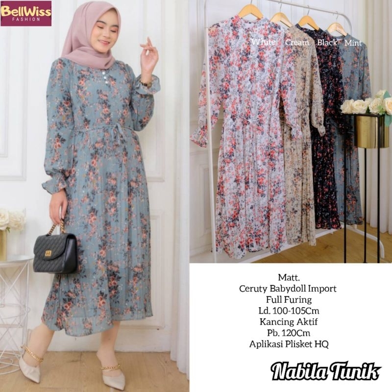 NABILA TUNIK TOP ATASAN BLOUSE MIDI TUNIK MOTIF BUNGA CASUAL CERUTY BABYDOLL IMPORT FULL FURING LD 1