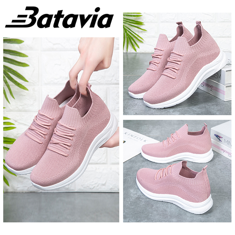 Batavia Shoes2023 Impor Rajutan Sepatu Wanita Olahraga Rekreasi Jogging Sepatu Kasual Fashion Sepatu Wanita Bernapas dan Ringan P4