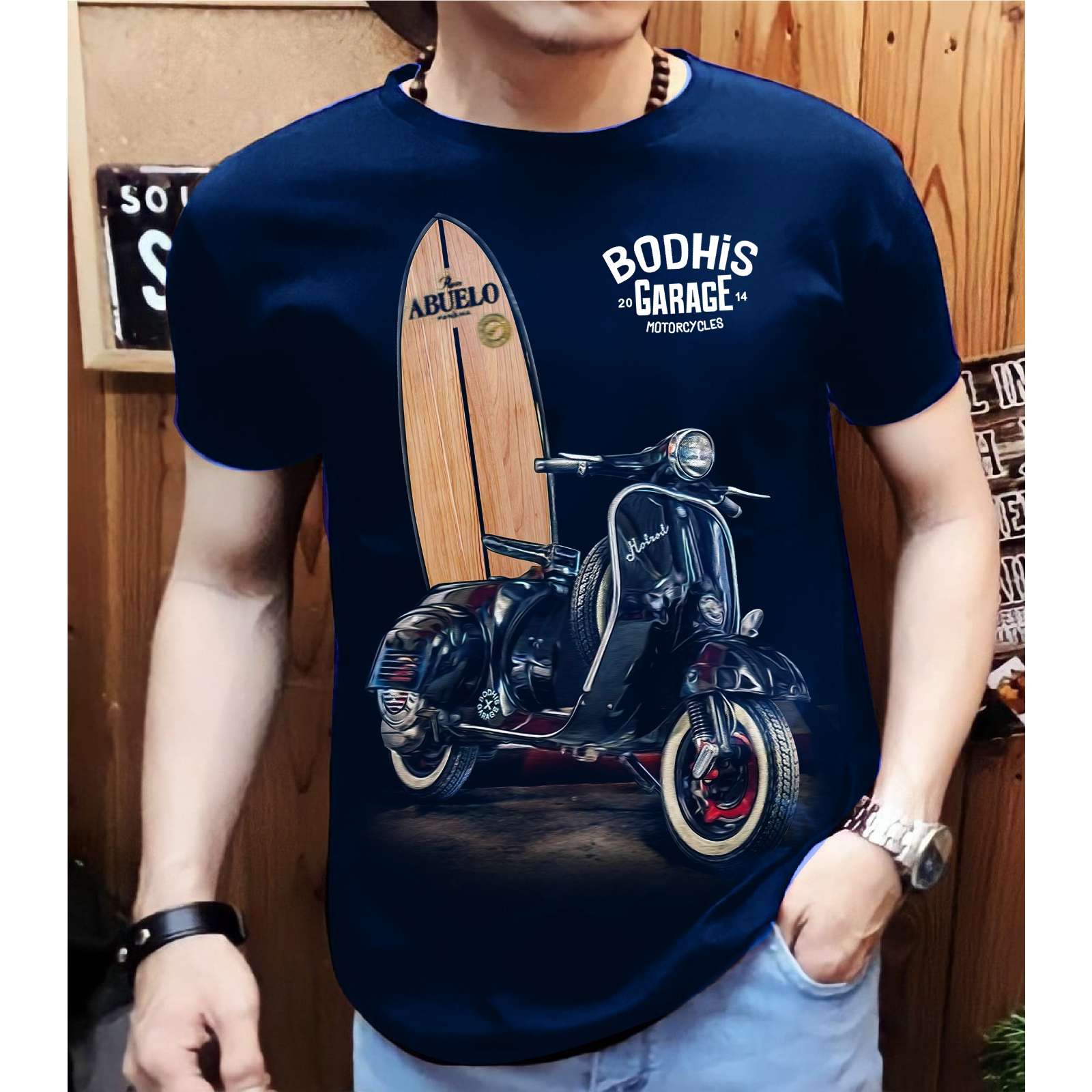 Kaos Distro pria Warna NAVY Motif Vespa Black / Atasan Pria / Pakaian Pria / Bisa COD / Shalch Trendy