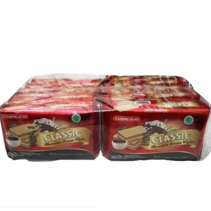 

Khong Guan Wafer Cokelat Classic 18gr 1 Pak isi 10 pcs