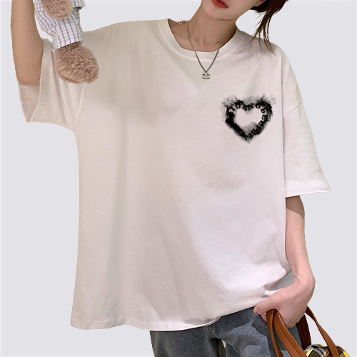 XIAOZHAINV Print T-shirt Kaos Lengan Pendek Retro Love Ink Baju Wanita Oversize Korean Style A0909