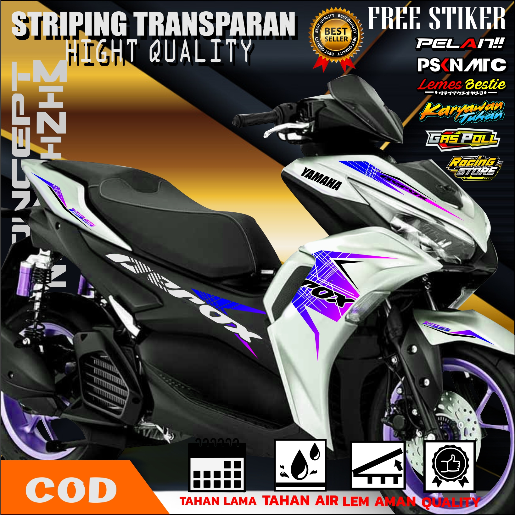 STRIPING MOTOR AEROX NVX 155 STIKER TRANSPARAN AROX VARIAN WARNA