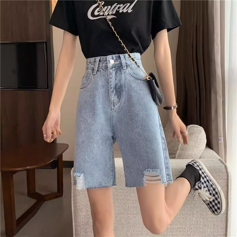 Terbaru Korea Sobek Jeans Pendek / Highwaist Celana Jeans Pendek Wanita Kekinian