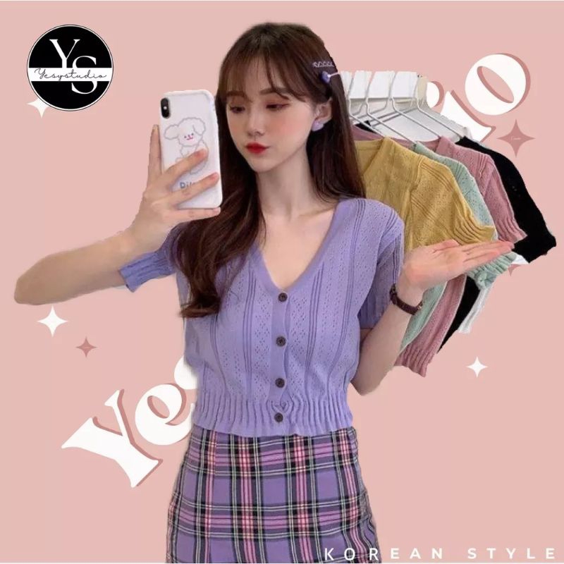Baju Cardigan Cewek Korea / Atasan Rajut / Crop Top Korea / Baju Rajut Korea / Outer Wanita