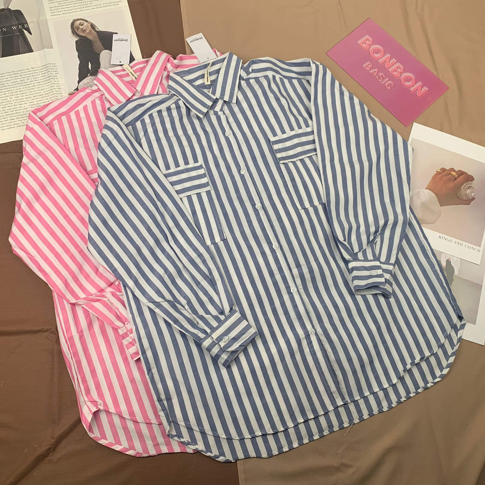 Kemeja Salur Wanita I Kemeja Salur Wanita Import I Kemeja Salur Wanita Lengan Panjang