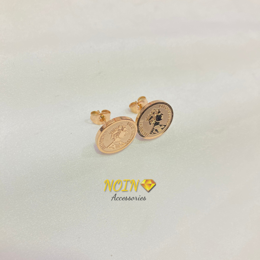 Anting Tusuk Koin Titanium Rose Gold Diameter 12m Anti Karat Aksesoris