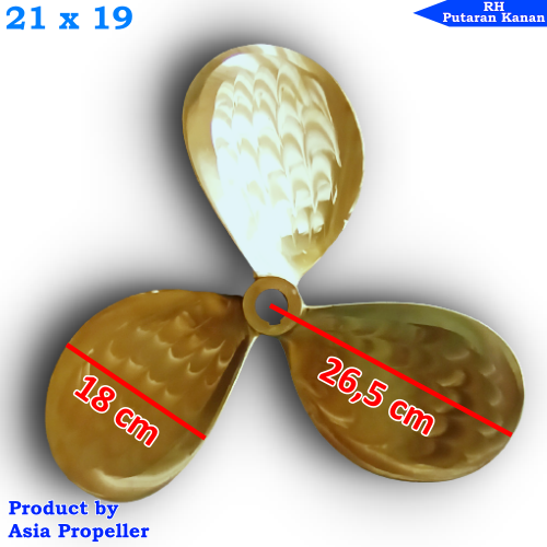 Propeller / Baling baling kapal Kuningan ukuran 21 x 19 Putaran Kanan (RH) 3 Daun - Asia Propeller