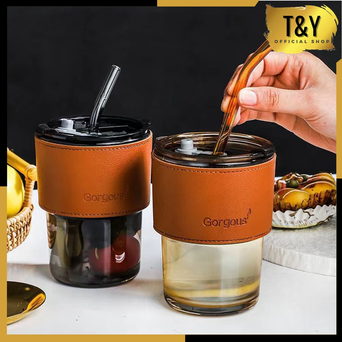 T&amp;Y Gelas Tumbler Aesthetic Gelas Minum Kaca Simple Elegan Water Bottle Cup for Coffee Dengan Penutup Simple Elegan Tumbler Gelas Kaca 2in1 Water Bottle Import Murah