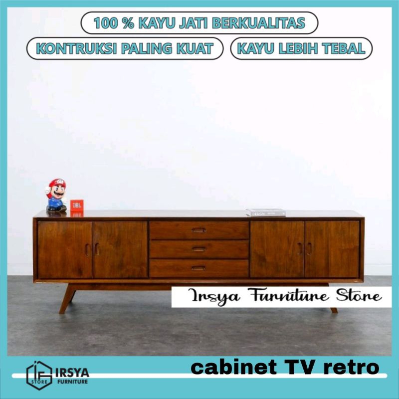 Meja Tv Minimalis Modern Kayu Jati 2 Meter - Cabinet Tv  - Bufet Tv Jati