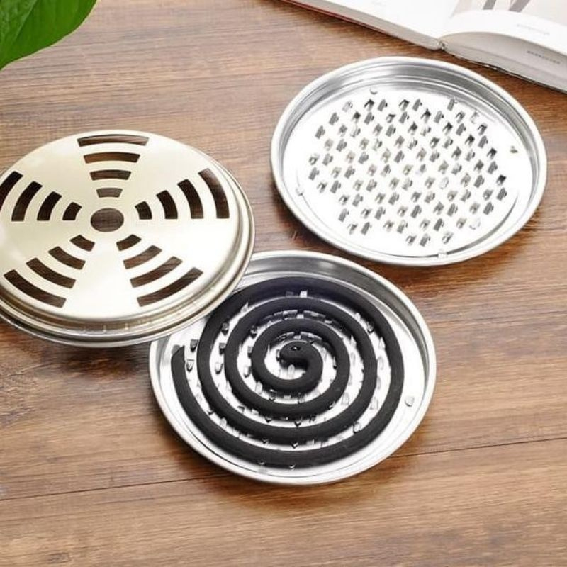 Tempat Obat Nyamuk Bakar Stainless Set / Wadah Obat Nyamuk Bakar / Mosquito Coil Holder Tatakan Obat Nyamuk Bakar / Tempat Bakar Obat Nyamuk / Alas Obat Nyamuk Piring Obat Nyamuk Coil Aman Anti Kebakaran /