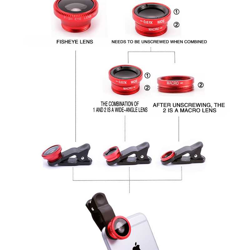 Lensa Kamera HP 3 in 1 Fish Eye Macro Wide 0.67X Universal Lensa Fish Eye Perlengkapan Smartphone Berkualitas
