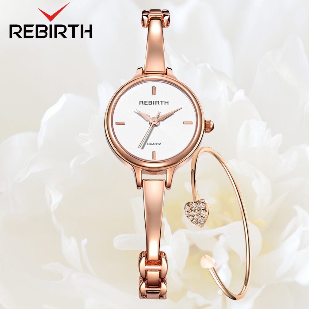 REBIRTH Jam Tangan Wanita ModeTali Stainless Steel Santai Anti Air Kuarsa Jam Tangan Cewek