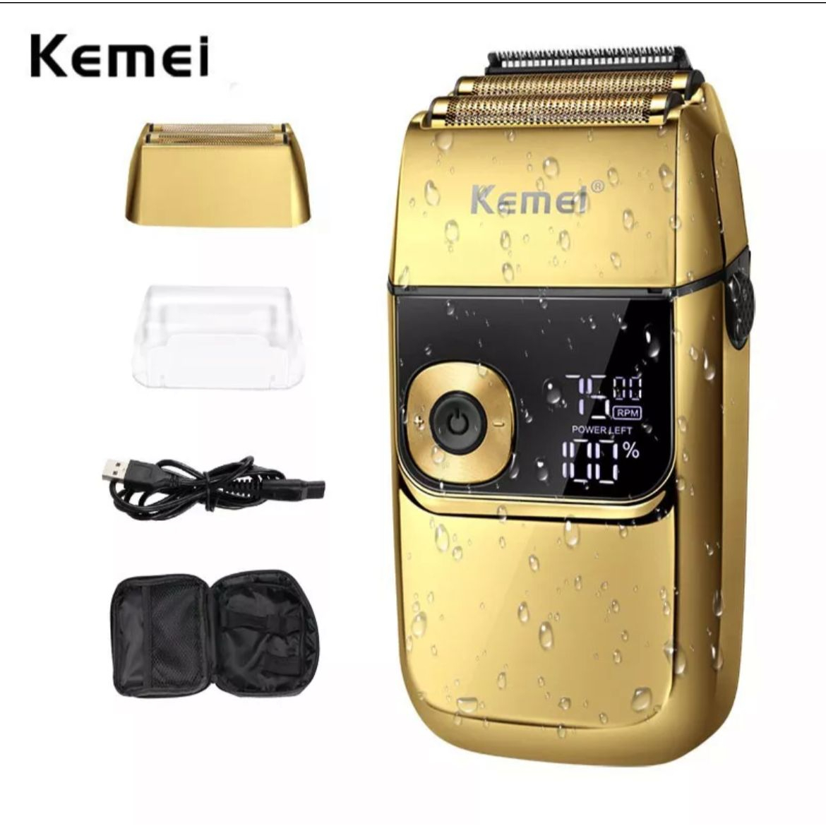 Hair Shaver Kemei KM 2028 Alat Cukur Jenggot Kumis Ketiak Barbershop - Gold