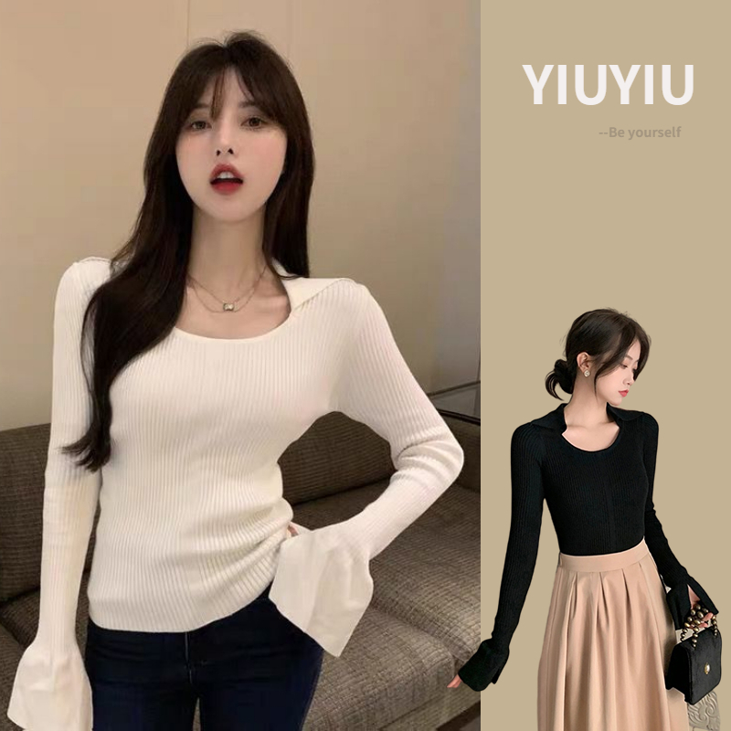 YIU YIU Rajut - Baju Atasan Wanita Lengan Panjang Rajut Polos Casual Top