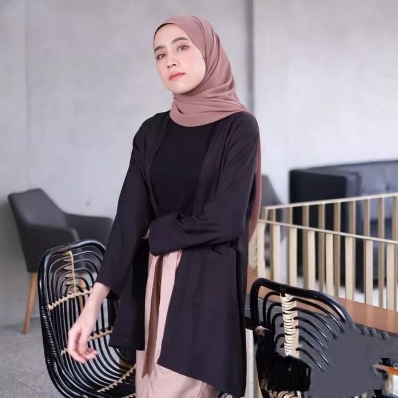 Cardigan Pocket Outer Muslimah Ukuran All size Bahan Crinckle