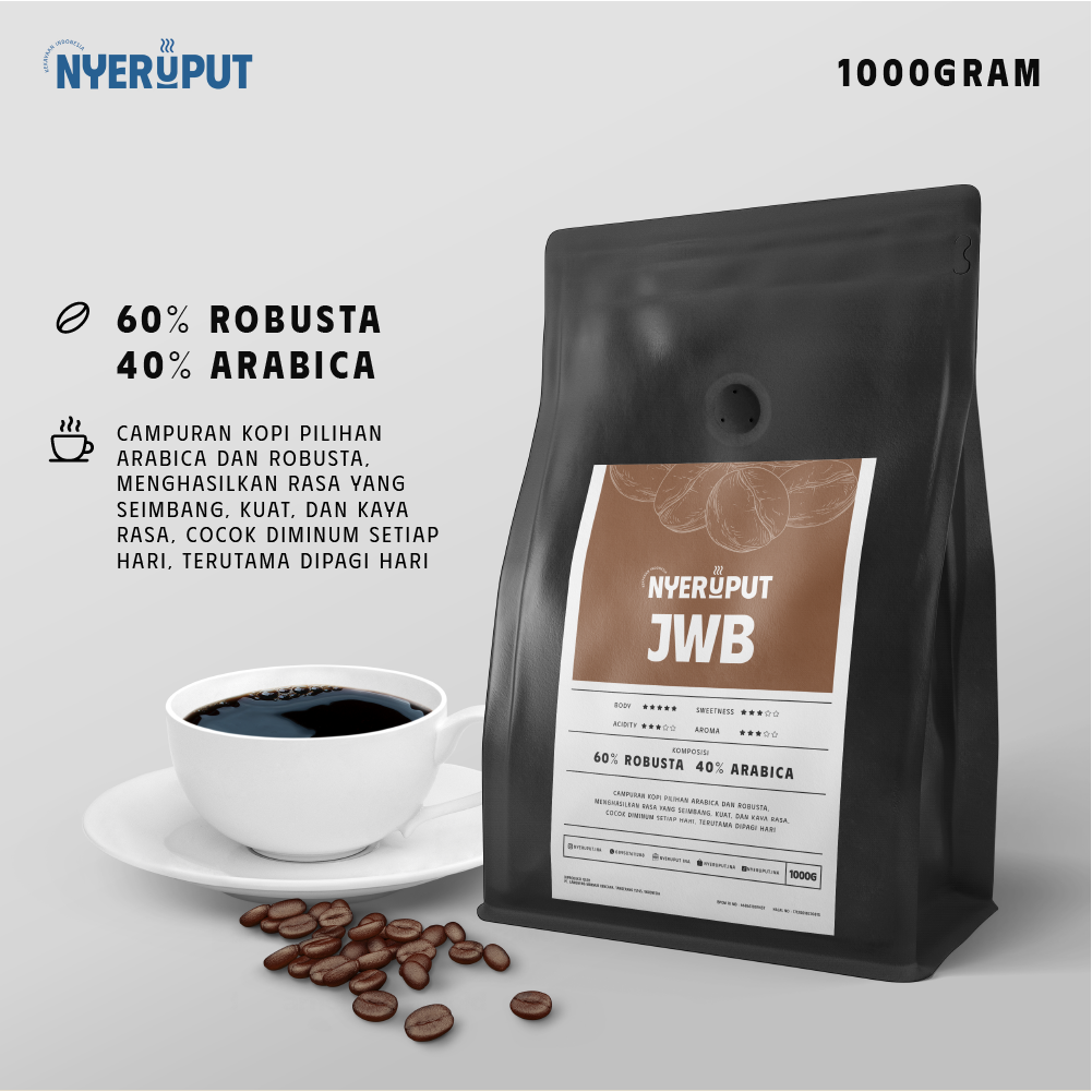 

Nyeruput Houseblend 60% Robusta 40% Arabika Coffee Beans Biji Roasted Espresso 1Kg