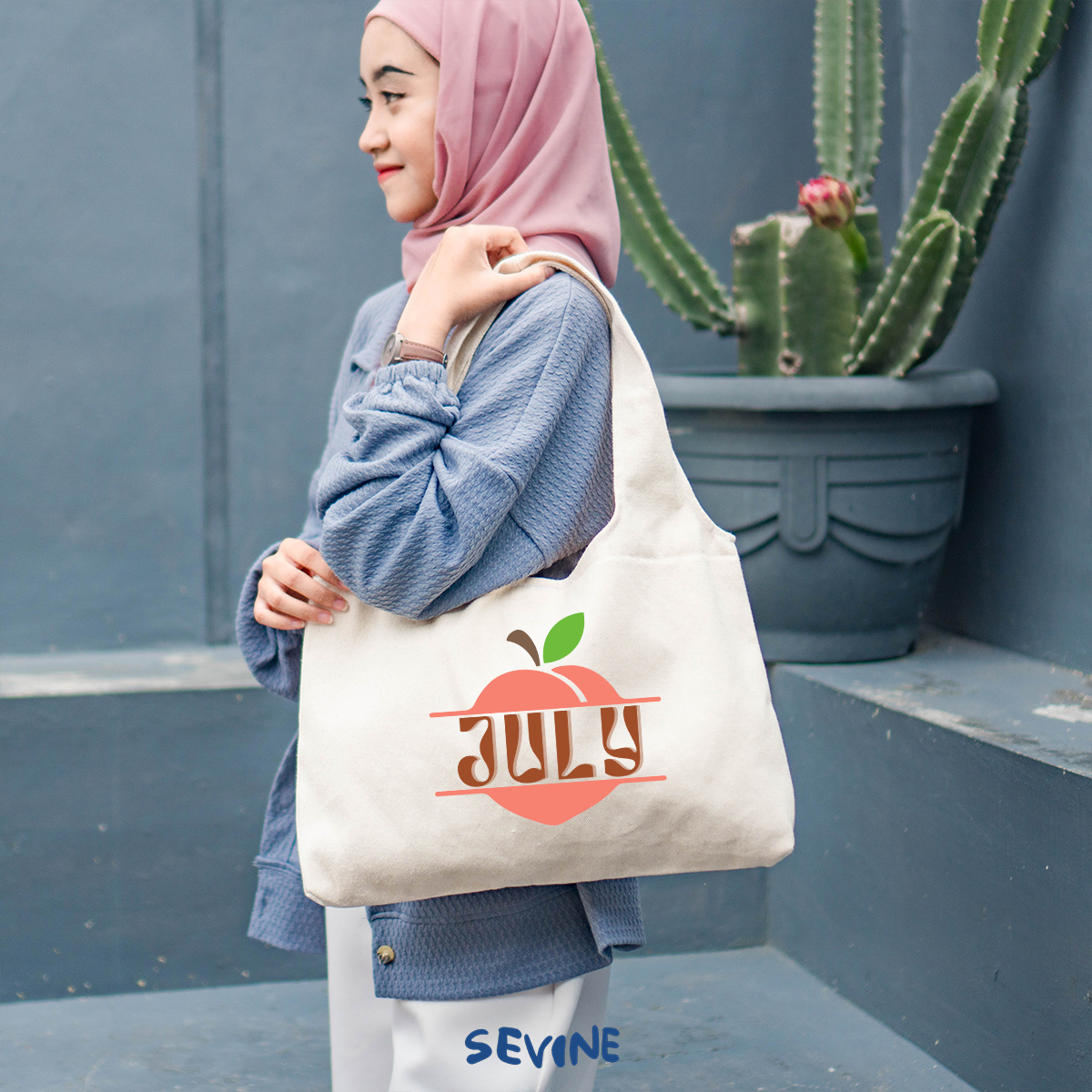 Sevine Tote Bag Kanvas Bonnie Tas Wanita Aesthetic Kuliah Fashion Laptop Sekolah Totebag Vintage Bulan Series - XM