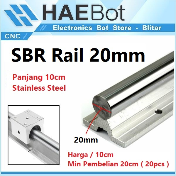 [HAEBOT] Rail SBR20 SBR 20 10cm Rel Linear Shaft As 20mm CNC Stainless Steel Part Slider Batang Industri Plasma Router Mesin Mekanik