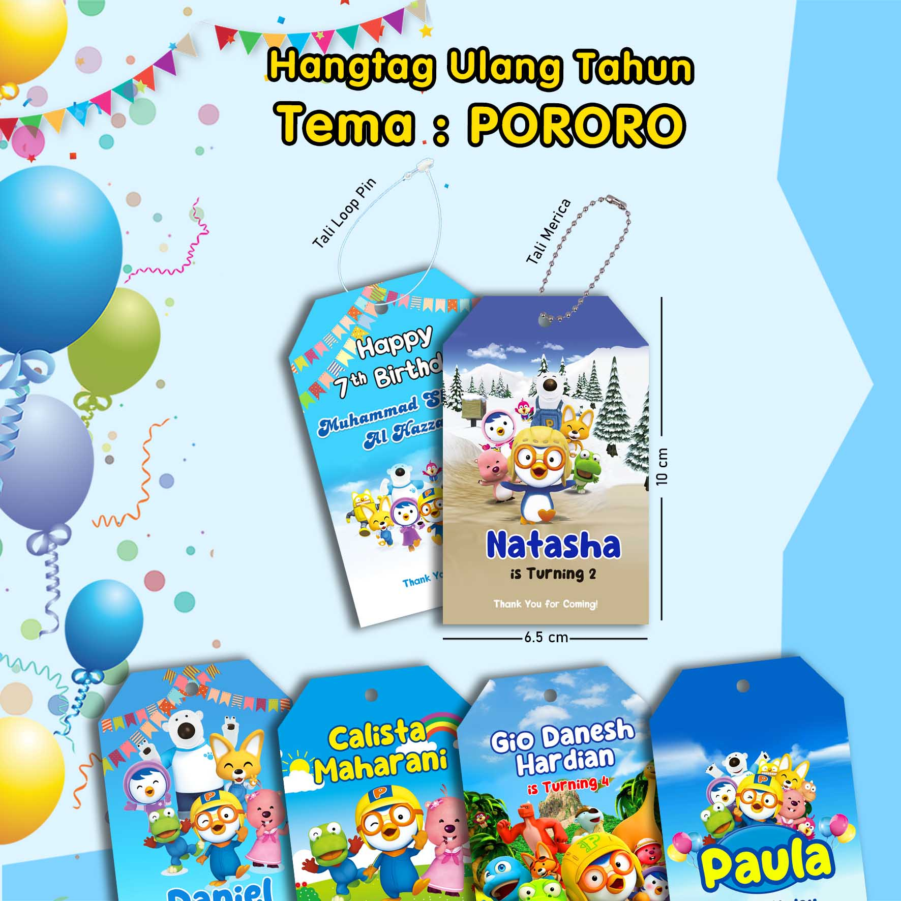 

alafaproject_id - 8 Pcs Hangtag Ulang Tahun Birthday Tema Pororo Custom