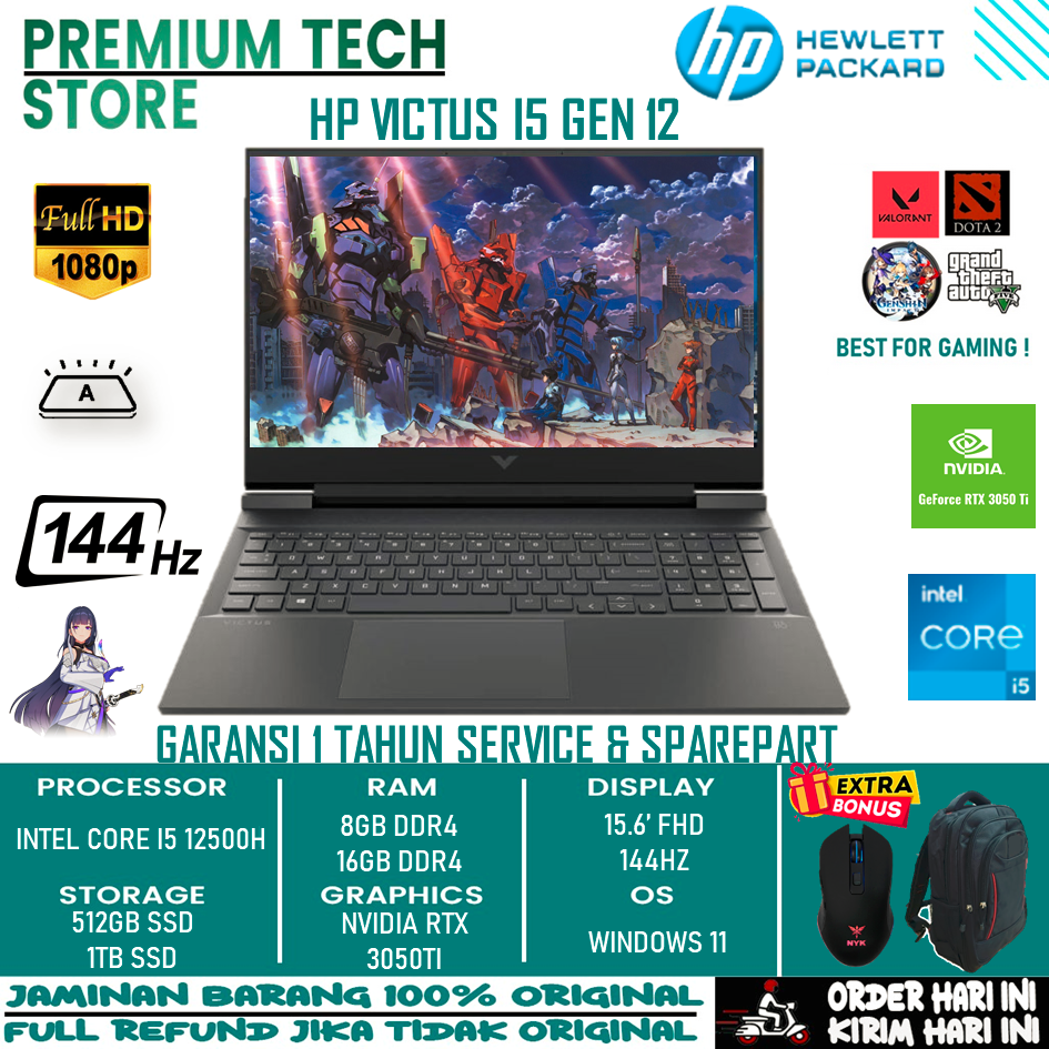 PROMO Gaming Laptop HP VICTUS 15 12500h 16gb RAM 512gb SSD FHD IPS 144HZ 15.6 RTX3050TI WINDOWS 11