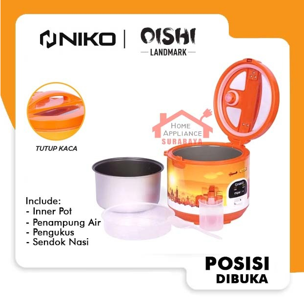 NIKO Rice Cooker - Magic Com Oishi 3 IN 1 1.8 Liter Tutup Kaca Amazon - Batik - Landmark / Penanak Nasi