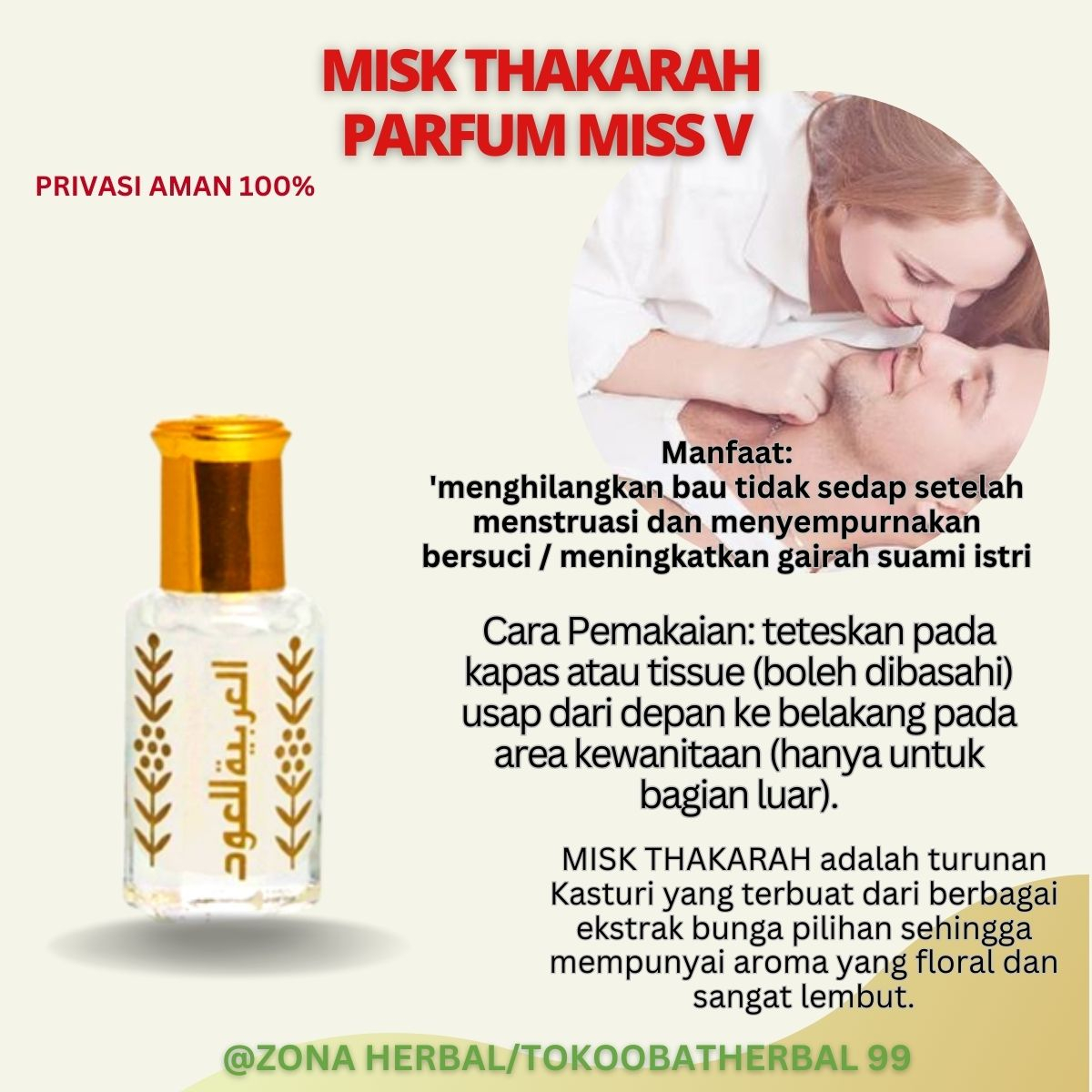 Misk Thaharah 100% Ori Parfum Miss v Aman Pewangi Miss v Penambah Gairah