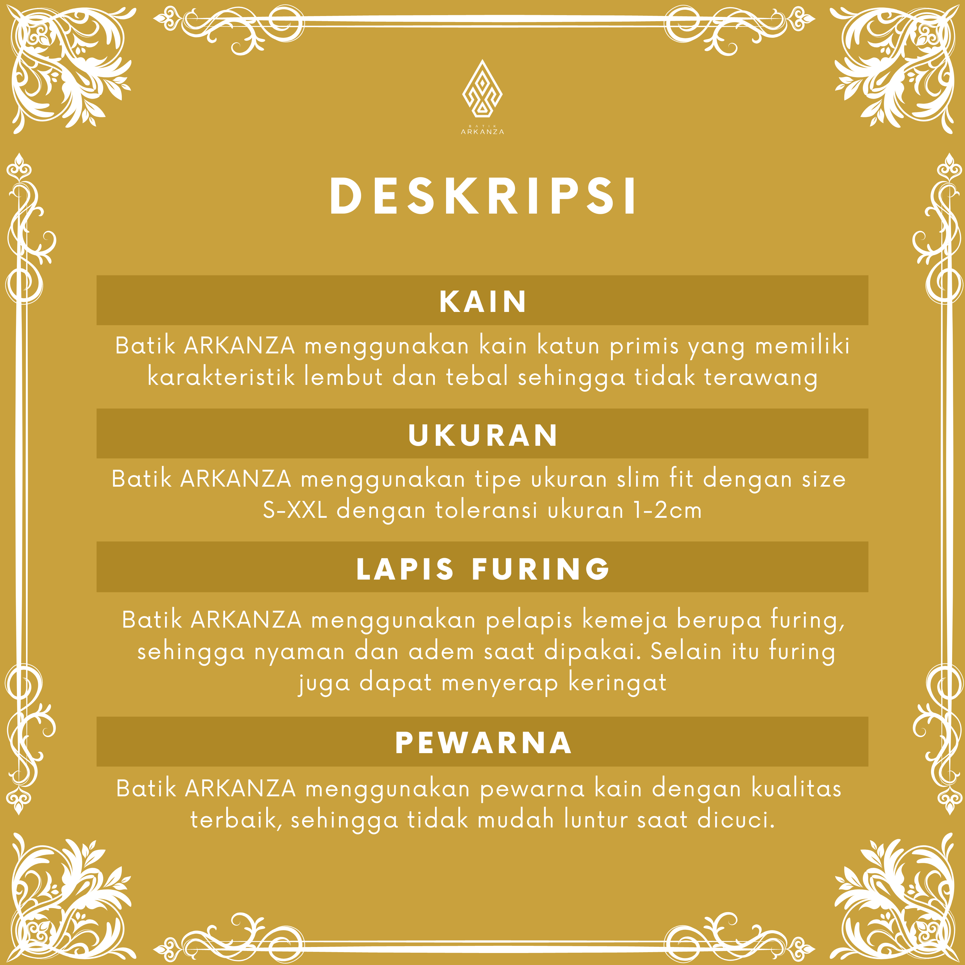 BATIK ARKANZA Motif SANANTA Hem Atasan Kemeja Baju Batik Pria Cowok Laki Laki Slimfit Full Lapis Furing Lengan Panjang Lengan Pendek Original Asli