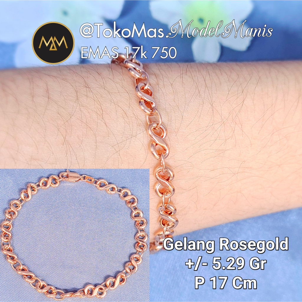 Gelang infinity solid emas rosegold putih 750 kadar 17k