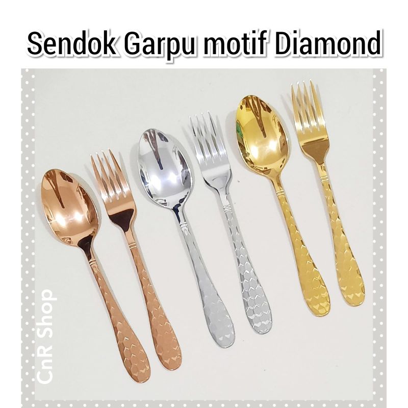alat makan motif diamond sendok garpu mewah gold rosegold silver custom grafir stainless