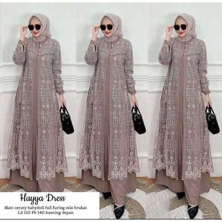 COD Gamis Kondangan Terbaru 2023 / Hayya Dress Ceruty Babydoll Mix Brukat Premium / Melia Maxy Dress / Gamis Brukat Muslim Kekinian / Dres Wanita Dewasa Polos / Fashion Wanita Muslimah / Casual Dress Lengan Panjang / Fashion Wanita Muslim / Baju Lebaran