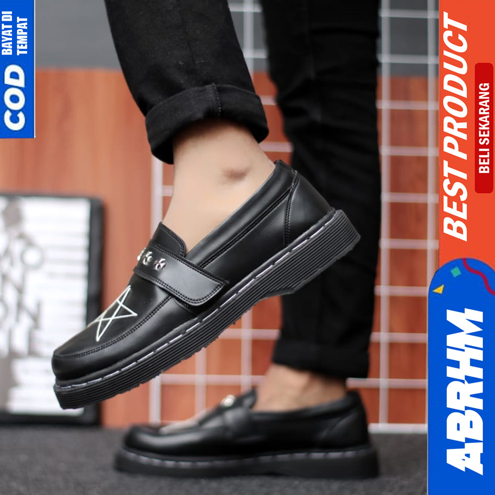 ABRHM Sepatu Loafers Pria Docmart Casual Formal Pantofel Kerja Pria Hitam