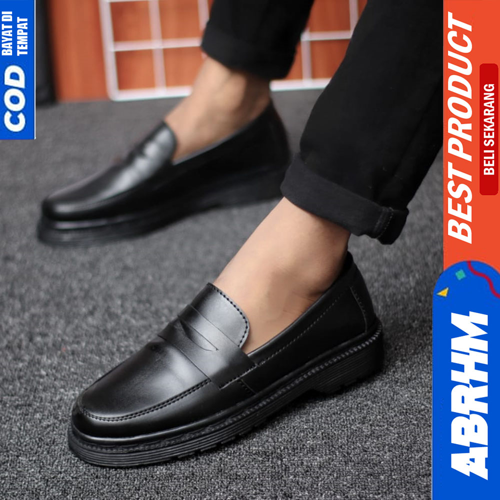 ABRHM Sepatu Loafers Pria Docmart Formal Kerja Pria Casual Hitam