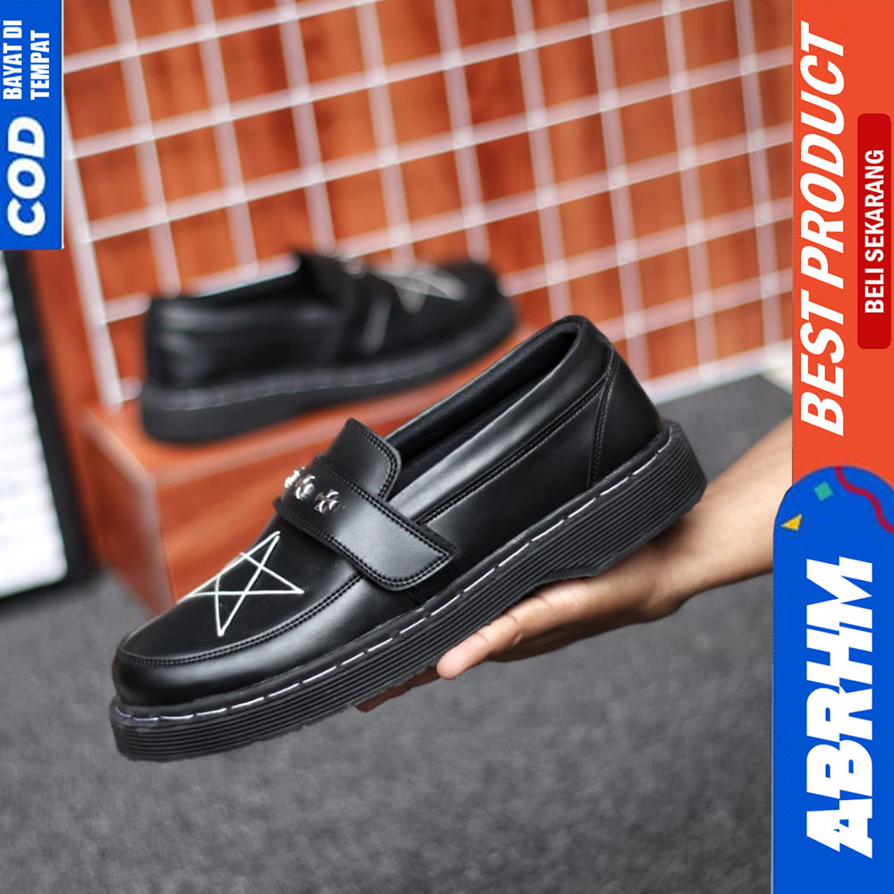 ABRHM Sepatu Loafers Pria Docmart Casual Formal Pantofel Kerja Pria Hitam