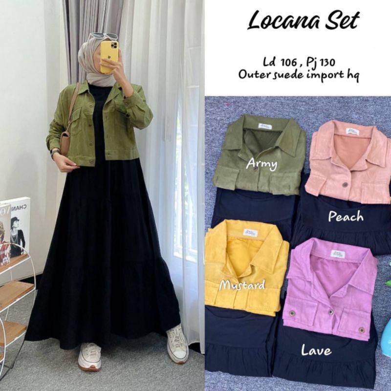 Setelan Jaket Locana Dress Iner Midi Polos Crinkle Airflow Setelan Jaket Wanita Kekinian Setelan Jak