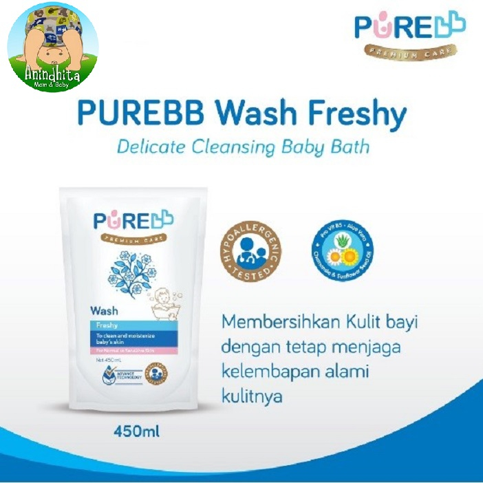 PURE BB Baby Wash Refill 450ml | Sabun Mandi Bayi | Baby Wash Purebaby