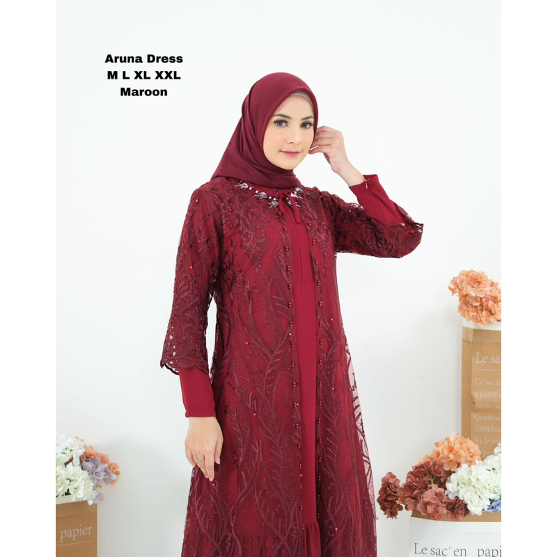 AZURAH SCRAF // COD ARUNA DRESS ORIGINAL / GAMIS PESTA MODERN / GAMIS MEWAH BAHAN TULLE SAPTO KOMBINASI PAYET / GAMIS KEKINIAN / GAMIS KONDANGAN / GAMIS PREMIUM / BAJU GAMIS WANITA / DRESS KONDANGAN / DRESS BROKAT TULLE / BAJU GAMIS TERLARIS