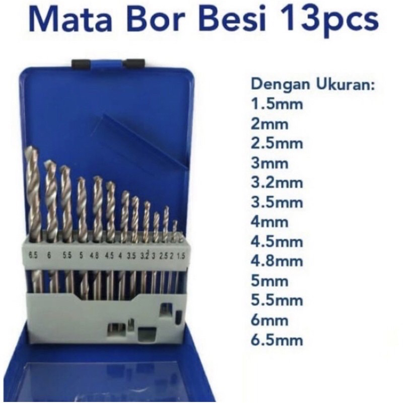 mata bor besi set 13pcs HSS twist drill bit 1.5 - 6..6mm