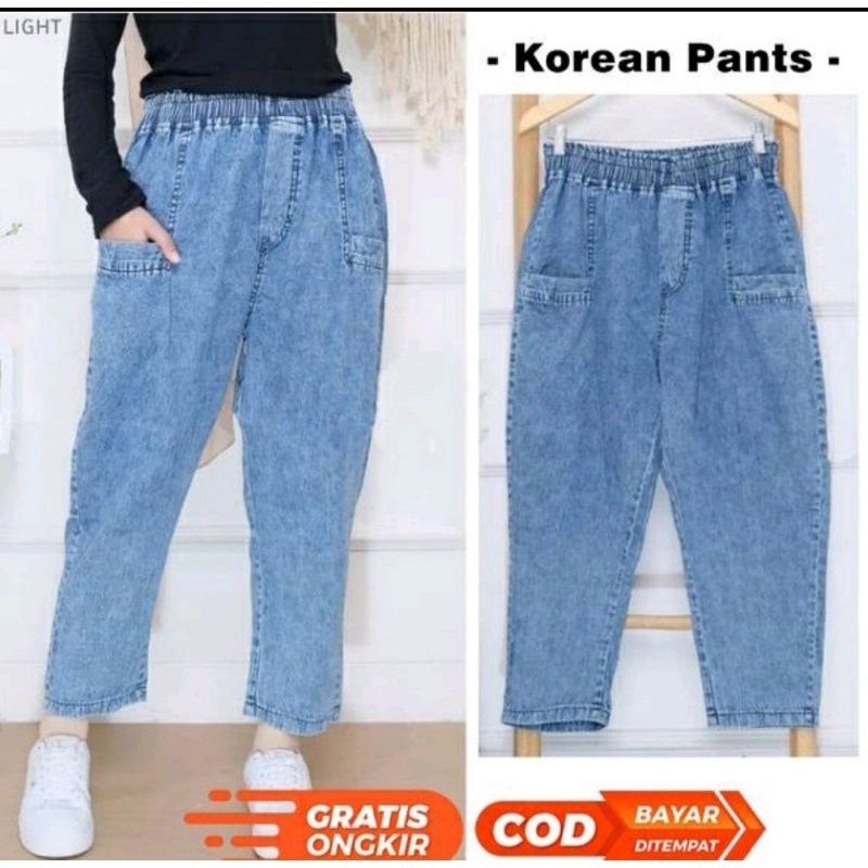Celana Baggy Pants Jeans / Celana Baggy Boyfriend wanita Pinggang karet Terbaru Kekinian Murah