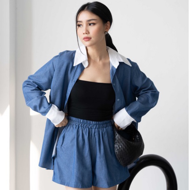 IWEARGRACIE - HIRO DENIM TOP / SET / ATASAN WANITA / KEMEJA LENGAN PANJANG / SETELAN CELANA PENDEK