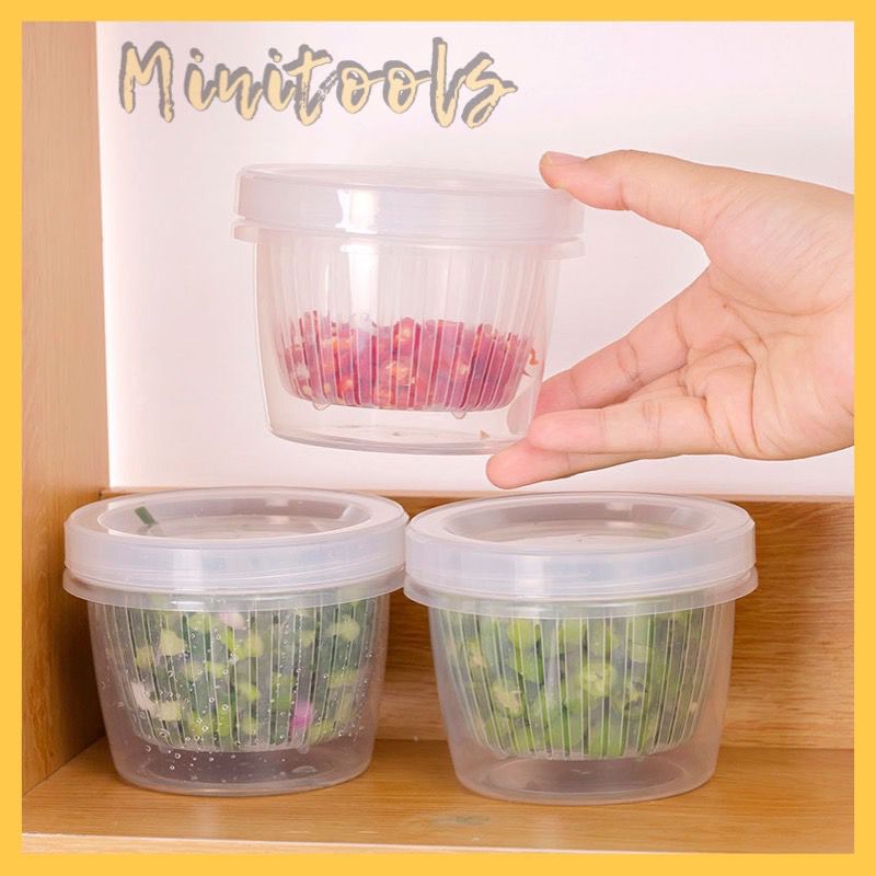 Toples Penyimpanan Cabe Bawang Sayuran dengan Saringan Mini Satu Bulat / CH-017